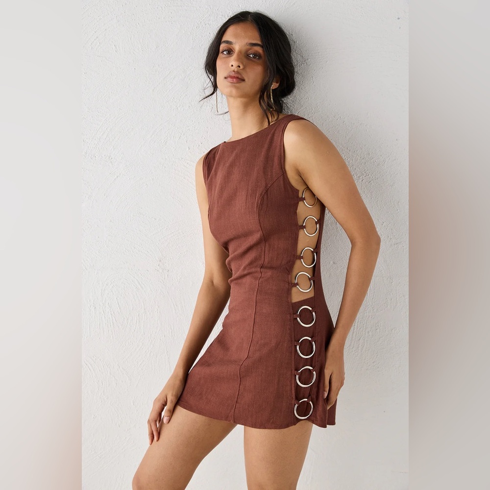 VRG GRL Discoteca Linen Mini Dress US 2 (AU 6)